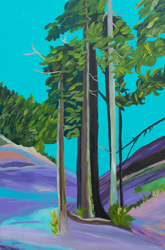 abstract painting trees in the purple landscape